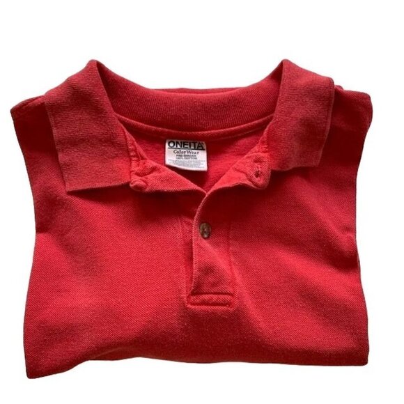 Oneita Men's Red ColorWear Pigment Dyed Pique Polo Shirt - XL - Picture 2 of 4